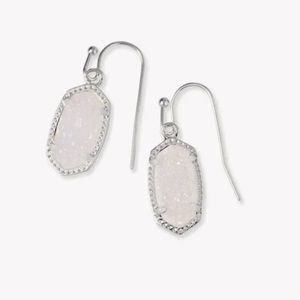 NWT Kendra Scott Lee Silver Drop Earrings in Iridescent Drusy